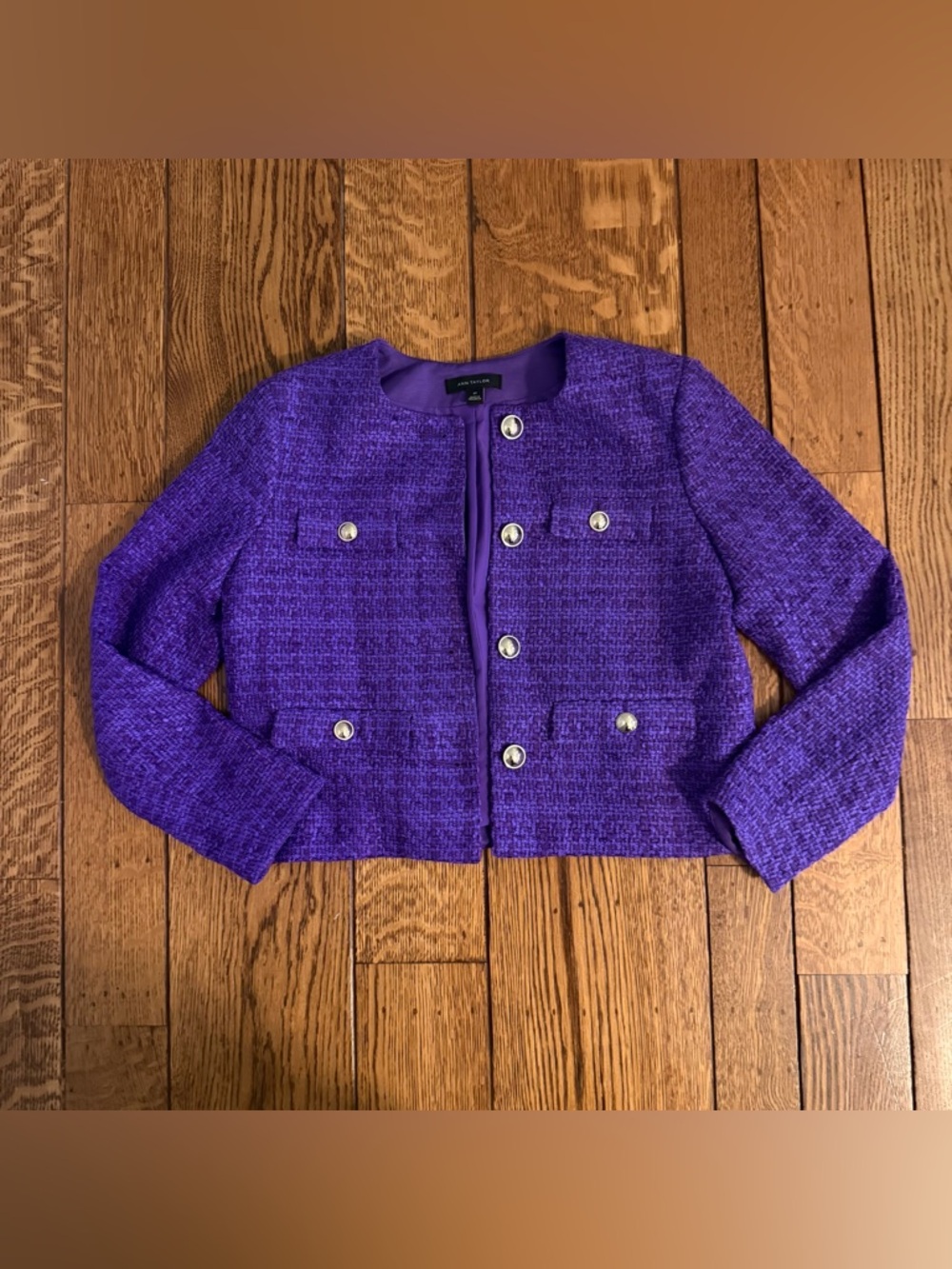 NEW Ann Taylor Purple Tweed Set w  Jacket and Skirt, SZ 2P/2